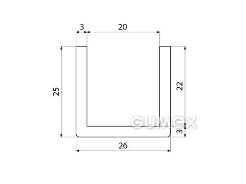 "U" Silikonprofil, 25x26/20mm, 60°ShA, -60°C/+180°C, weiß, 